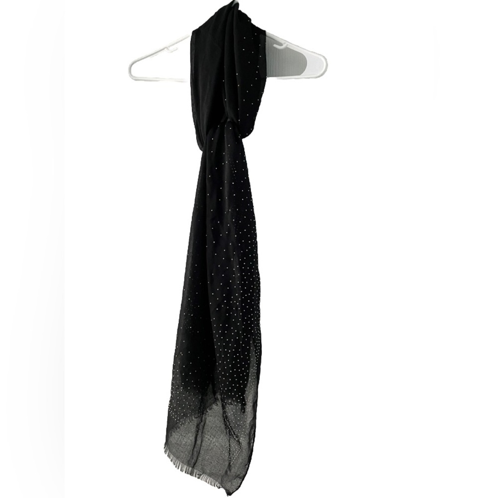 Charming Charlie elegant black long scarf with delicate sparkling rhinestones